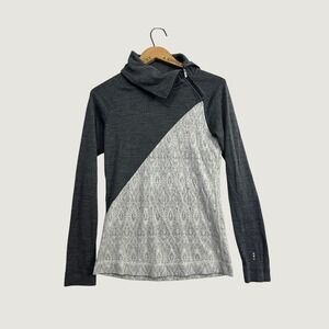Smartwool Merino 250 Women Medium Gray Asymmetrical Zip Geometric Pullover Top